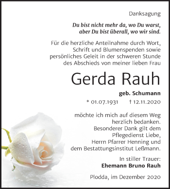 Traueranzeige von Gerda Rauh von Mitteldeutsche Zeitung Wittenberg