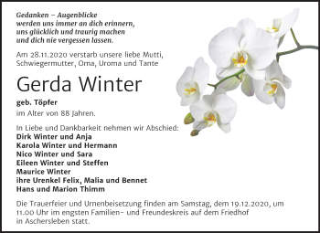Traueranzeige von Gerda Winter von Super Sonntag Aschersleben