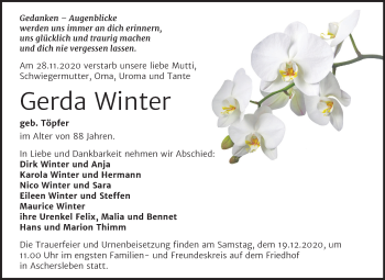 Traueranzeige von Gerda Winter von Mitteldeutsche Zeitung Aschersleben