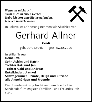 Traueranzeige von Gerhard Allner von Wochenspiegel Bitterfeld