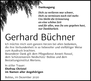 Traueranzeige von Gerhard Büchner von Mitteldeutsche Zeitung Naumburg/Nebra