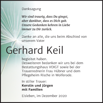 Traueranzeige von Gerhard Keil von Super Sonntag Mansfelder Land