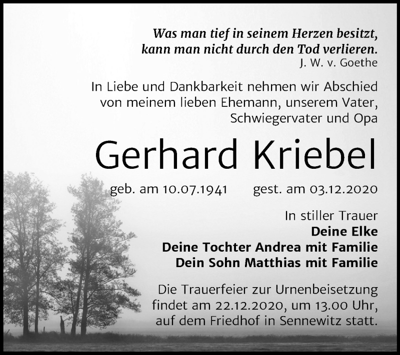  Traueranzeige für Gerhard Kriebel vom 12.12.2020 aus Mitteldeutsche Zeitung Halle/Saalkreis