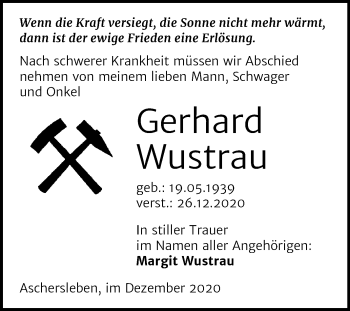 Traueranzeige von Gerhard Wustrau von Mitteldeutsche Zeitung Aschersleben