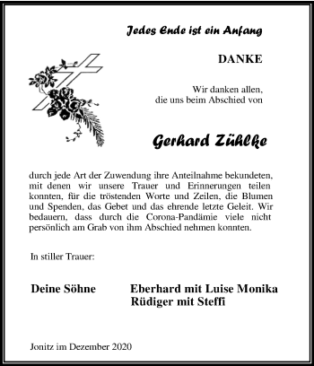 Traueranzeige von Gerhard Zühlke von Mitteldeutsche Zeitung Dessau-Roßlau