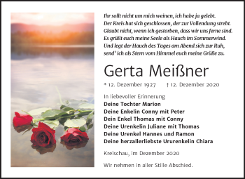 Traueranzeige von Gerta Meißner von Wochenspiegel Weißenfels