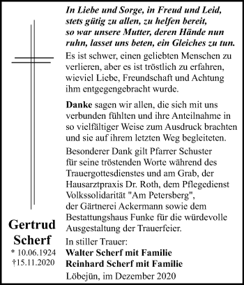 Traueranzeige von Gertrud Scherf von Mitteldeutsche Zeitung Halle/Saalkreis