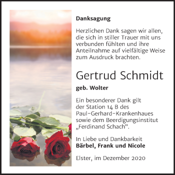 Traueranzeige von Gertrud Schmidt von Super Sonntag Wittenberg