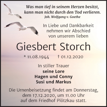 Traueranzeige von Giesbert Storch von Mitteldeutsche Zeitung Bernburg