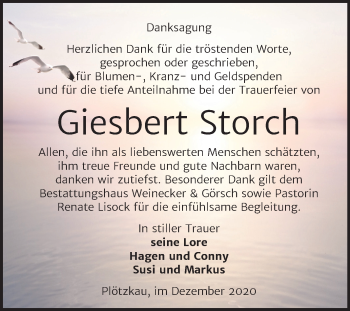 Traueranzeige von Giesbert Storch von Mitteldeutsche Zeitung Bernburg