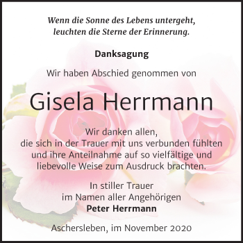 Traueranzeige von Gisela Herrmann von Super Sonntag Aschersleben