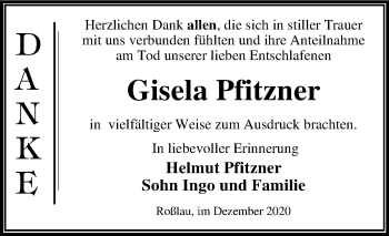 Traueranzeige von Gisela Pfitzner von Mitteldeutsche Zeitung Dessau-Roßlau