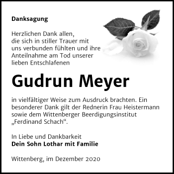 Traueranzeige von Gudrun Meyer von Mitteldeutsche Zeitung Wittenberg