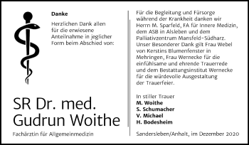 Traueranzeige von Gudrun Woithe von Mitteldeutsche Zeitung Mansfelder Land