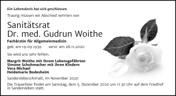 Traueranzeige von Gudrun Woithe von Mitteldeutsche Zeitung Mansfelder Land