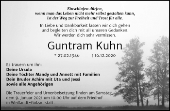 Traueranzeige von Guntram Kuhn von Mitteldeutsche Zeitung Köthen