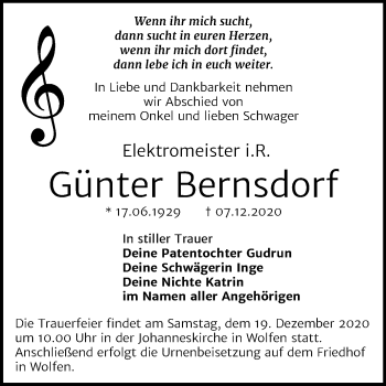 Traueranzeige von Günter Bernsdorf von Mitteldeutsche Zeitung Bitterfeld