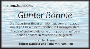 Traueranzeige von Günter Böhme von Super Sonntag Merseburg/Querfurt