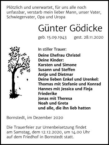 Traueranzeige von Günter Gödicke von Super Sonntag Mansfelder Land