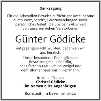 Traueranzeige von Günter Gödicke von Super Sonntag Mansfelder Land