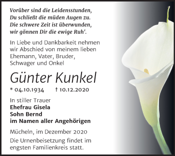 Traueranzeige von Günter Kunkel von Mitteldeutsche Zeitung Merseburg/Querfurt