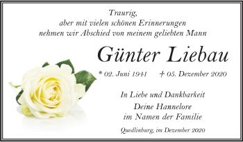 Traueranzeige von Günter Liebau von Mitteldeutsche Zeitung Quedlinburg