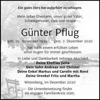 Traueranzeige von Günter Pflug von Mitteldeutsche Zeitung Wittenberg