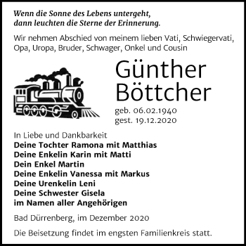 Traueranzeige von Günther Böttcher von Mitteldeutsche Zeitung Merseburg/Querfurt