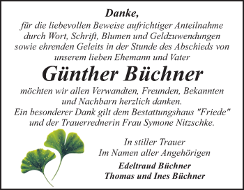 Traueranzeige von Günther Büchner von Super Sonntag Dessau-Roßlau