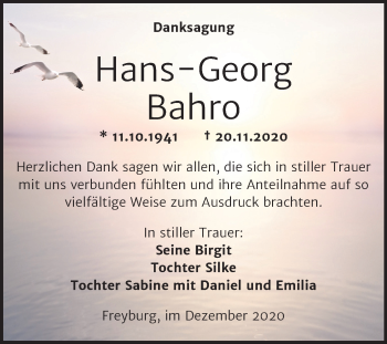 Traueranzeige von Hans-Georg Bahro von Wochenspiegel Naumburg/Nebra