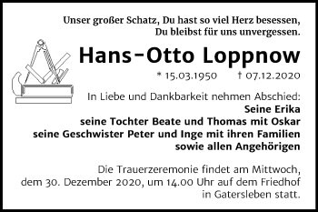 Traueranzeige von Hans-Otto Loppnow von Mitteldeutsche Zeitung Aschersleben