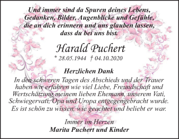 Traueranzeige von Harald Puchert von Mitteldeutsche Zeitung Dessau-Roßlau