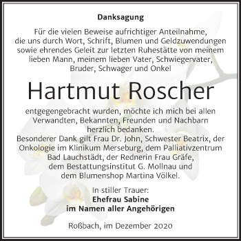 Traueranzeige von Hartmut Roscher von Mitteldeutsche Zeitung Merseburg/Querfurt