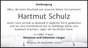 Traueranzeige von Hartmut Schulz von Super Sonntag Sangerhausen
