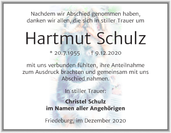 Traueranzeige von Hartmut Schulz von Mitteldeutsche Zeitung Mansfelder Land