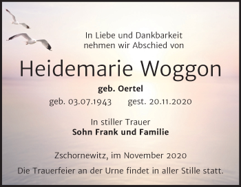 Traueranzeige von Heidemarie Woggon von Super Sonntag Wittenberg