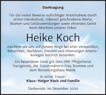 Traueranzeige von Heike Koch von Super Sonntag Quedlinburg