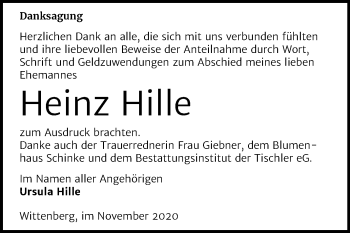 Traueranzeige von Heinz Hille von Super Sonntag Wittenberg