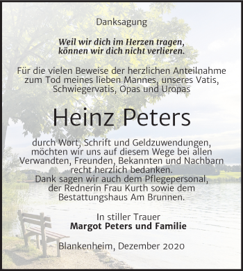 Traueranzeige von Heinz Peters von Super Sonntag Sangerhausen