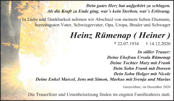 Traueranzeige von Heinz Rümenap von Super Sonntag Aschersleben