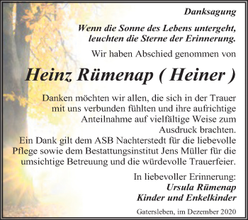 Traueranzeige von Heinz Rümenap von Mitteldeutsche Zeitung Aschersleben