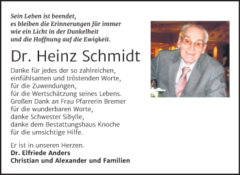 Traueranzeige von Heinz Schmidt von Mitteldeutsche Zeitung Aschersleben