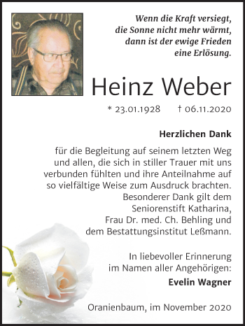 Traueranzeige von Heinz Weber von Mitteldeutsche Zeitung Wittenberg