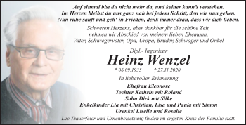 Traueranzeige von Heinz Wenzel von Super Sonntag Dessau-Roßlau