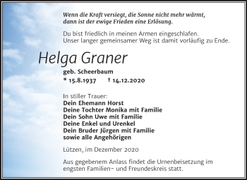 Traueranzeige von Helga Graner von Wochenspiegel Weißenfels