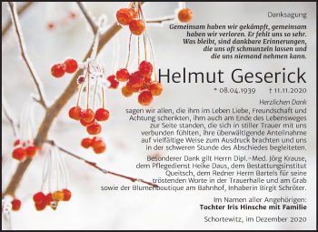 Traueranzeige von Helmut Geserick von Mitteldeutsche Zeitung Köthen