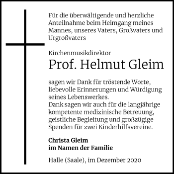 Traueranzeige von Helmut Gleim von Mitteldeutsche Zeitung Halle/Saalkreis