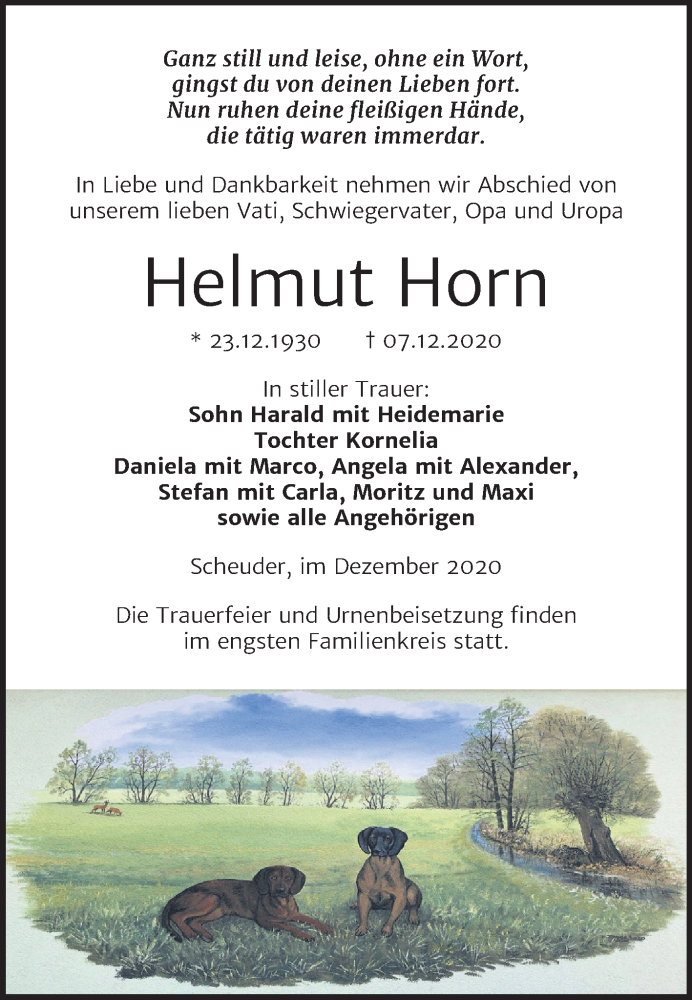  Traueranzeige für Helmut Horn vom 12.12.2020 aus Mitteldeutsche Zeitung Dessau-Roßlau / Köthen