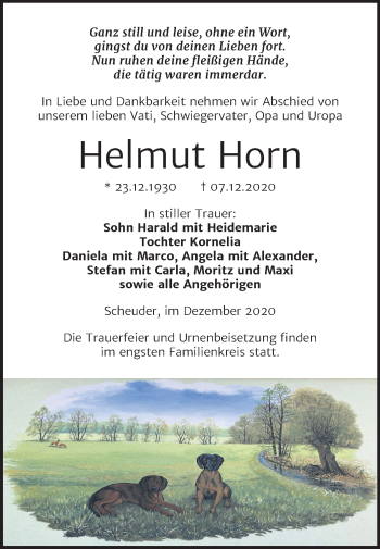 Traueranzeige von Helmut Horn von Mitteldeutsche Zeitung Dessau-Roßlau / Köthen
