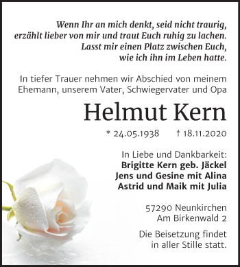 Traueranzeige von Helmut Kern von Wochenspiegel Bitterfeld